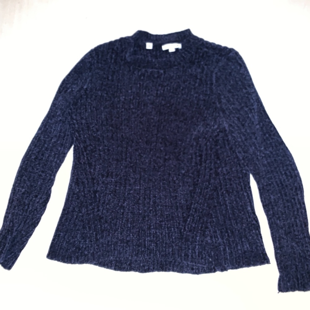 Chenille Navy Blue Mock Neck Sweater